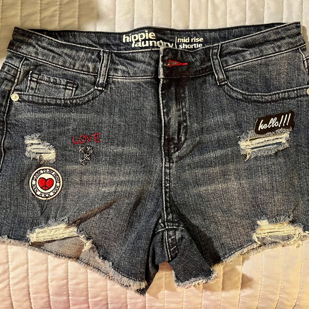 Hippie Laundry Mid Rise Patch Shorts